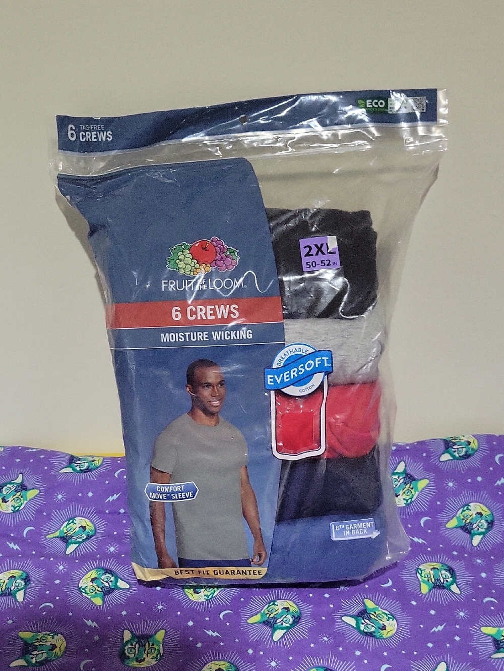 Fruit of the Loom Men’s Crew Shirts - Black, Gray, Red, Blue (6 Pack)